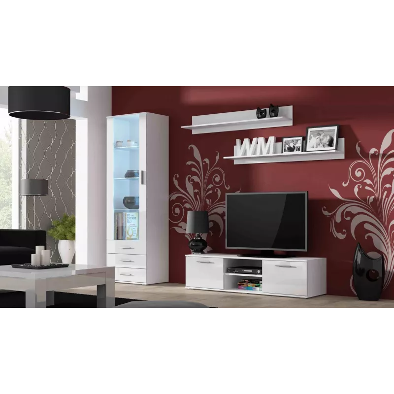 Cama TV stovas SOHO 140 baltas/baltas blizgus