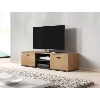 TV stovas Cama Meble SOHO 140, lefkas ąžuolas/juoda, 1400×430×370 mm