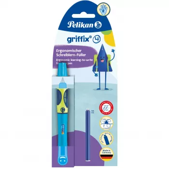 Pelikan griffix® Automatinis rašiklis dešiniarankiams - Neon Fresh Blue - mėlynas - kasečių sistema - mėlynas - plastikas - nerūdijantis plienas - dešiniarankiams (820363)