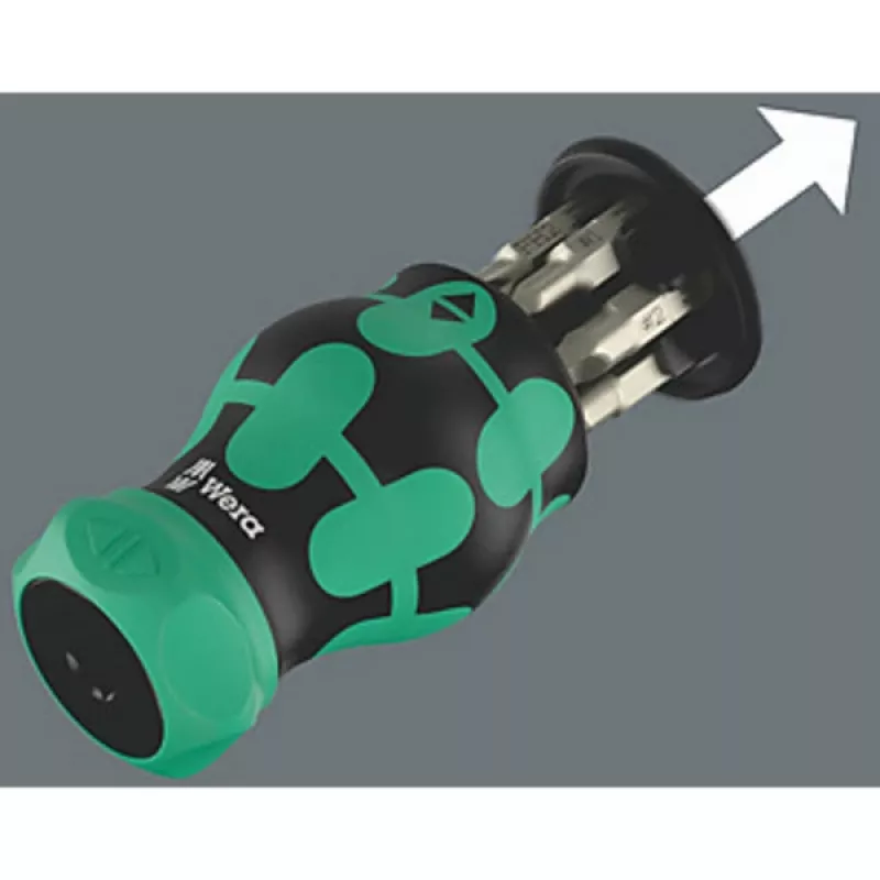 Bitų laikiklis Wera KK Stubby Magazin RA 4 magnetinis, modelis 05008893001, kompaktiškas stubby žurnalas antgaliams
