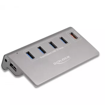 DeLOCK USB šakotuvas 10 Gbps 4 Type-A prievadai 1 greitojo įkrovimo prievadas