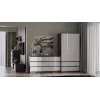 Spinta MALWA SS-90, 90×180×50 cm, antracitinis rėmas, balti varstomi durys, 2 stalčiai, laminatas 16 mm