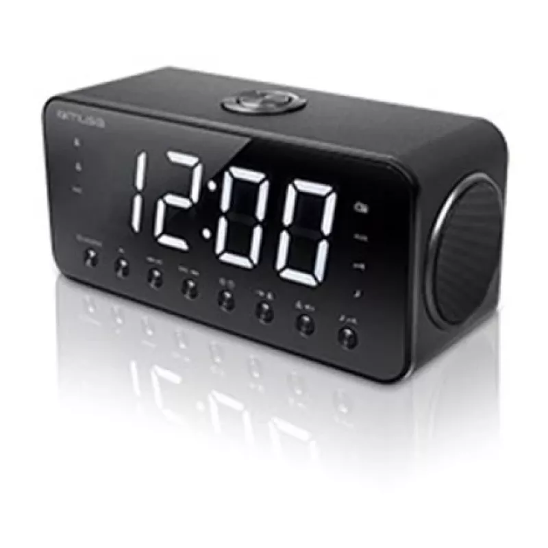 Radijo laikrodis Muse M-192 CR – skaitmeninis laikrodis, FM imtuvas, 1,8 colio LED ekranas, juodo medžio spalva, AC 100–240V, AAA atsarginė baterija