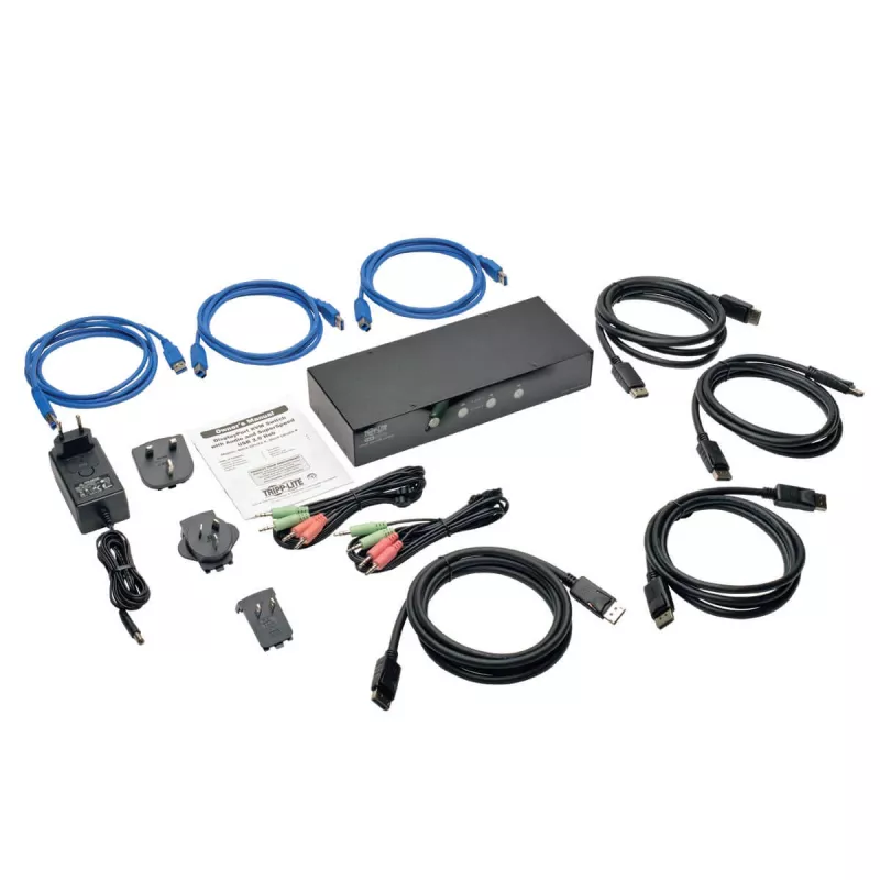 Eaton Tripp Lite 4 prievadų DisplayPort KVM jungiklis su garso kabeliais ir USB 3.0 SuperSpeed šakotuvu (B004-DPUA4-K)