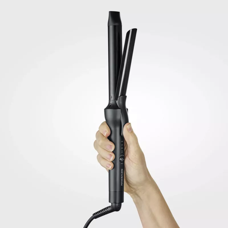 Plaukų tiesintuvas SEVERIN LS 0822 — šiltoji technologija, 250 W, 130 °C min, keraminės plokštelės, 2,8 m laidas, juoda/pilka