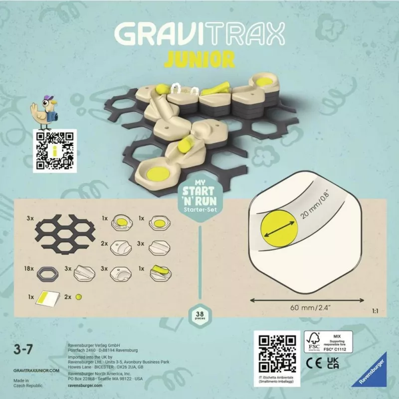Ravensburger GraviTrax Junior Start & Run pradinis rinkinys S (27531) – marmurinių takelių žaislas