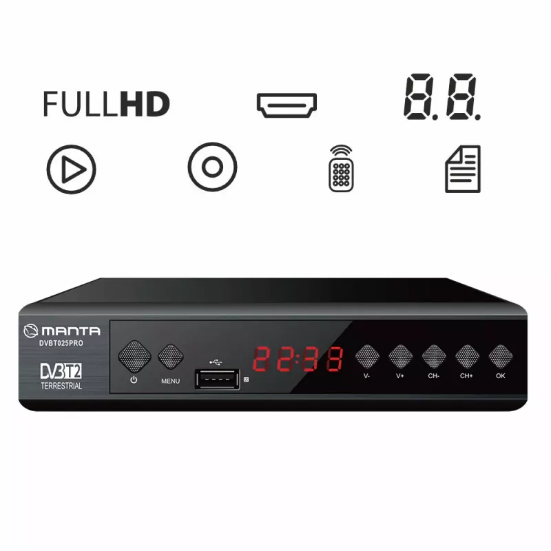 Skaitmeninis TV imtuvas MANTA DVBT025PRO DVB-T2 Full HD USB įrašymas