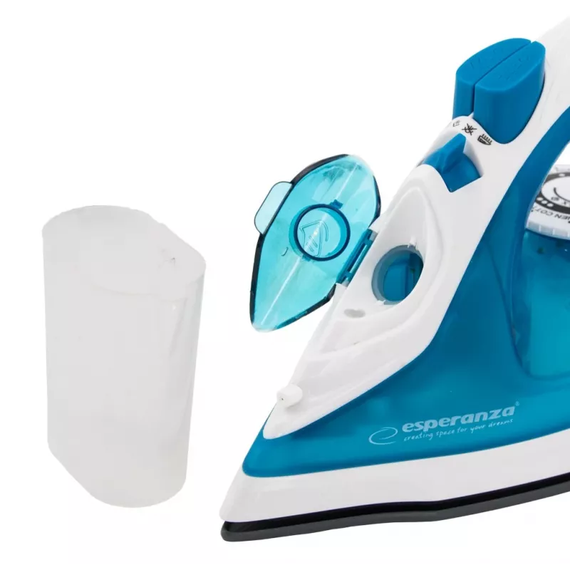 Garintuvas ESPERANZA EHI002 — 2200 W, keraminis padas, vertikalus garas, 0,815 kg, baltas/mėlynas