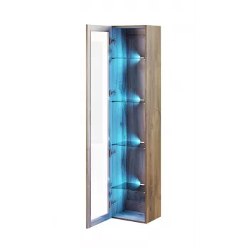 Vitrininė spinta Cama Meble VIGO 180 – sieninė stiklinė vitrina, 1800×400×300 mm, wotan ąžuolas