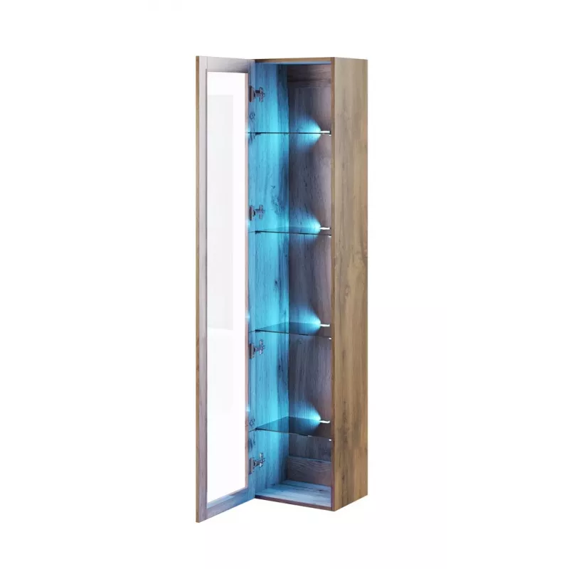 Vitrininė spinta Cama Meble VIGO 180 – sieninė stiklinė vitrina, 1800×400×300 mm, wotan ąžuolas