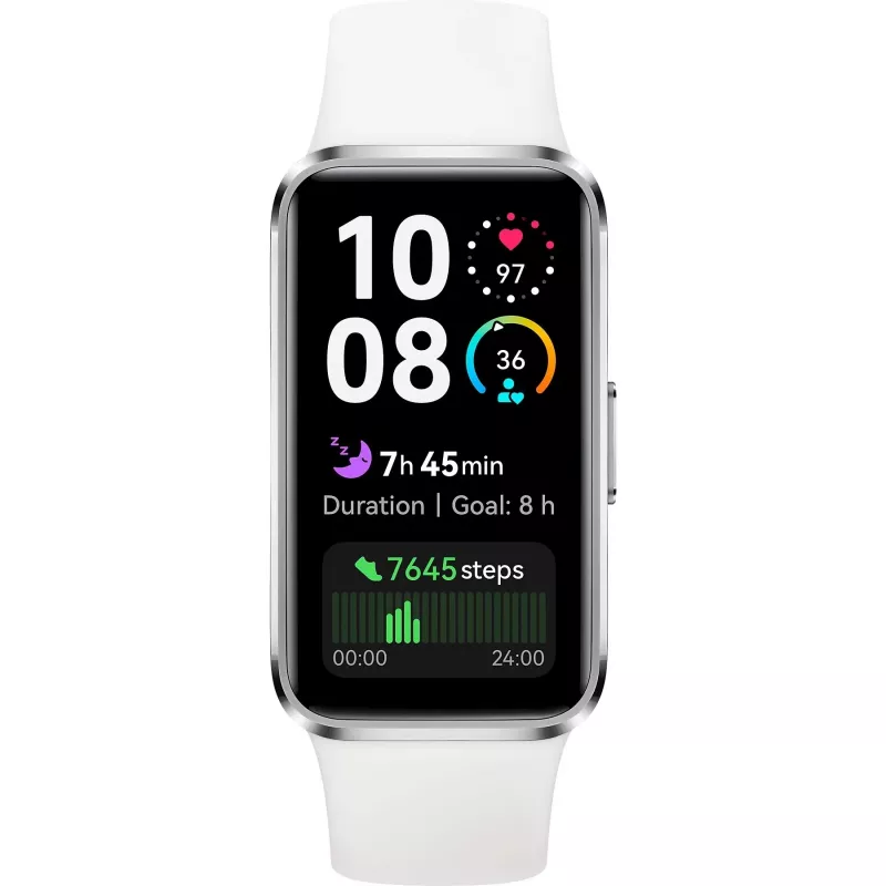 Huawei Band 10 55020ELM aktyvumo apyrankė, 3,73 cm (1,47 colio) AMOLED jutiklinis ekranas, 368 x 194, Bluetooth 5.0 LE, atspari vandeniui iki 50 m, balta