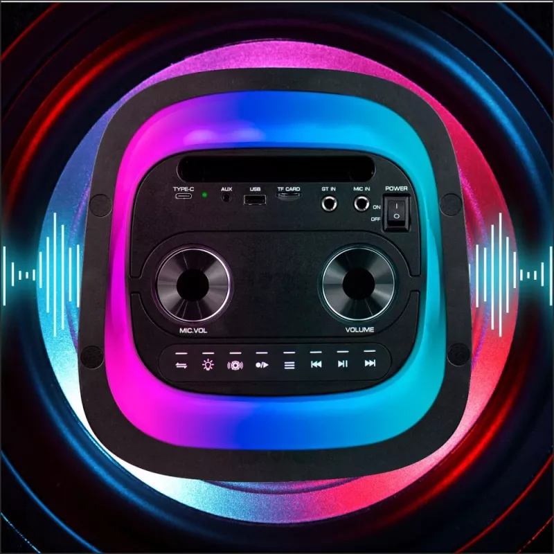 Nešiojama kolonėlė MANTA SPK0601B100, 100 W, Bluetooth, karaoke, belaidis mikrofonas, baterija, ekvalaizeris, disko apšvietimas