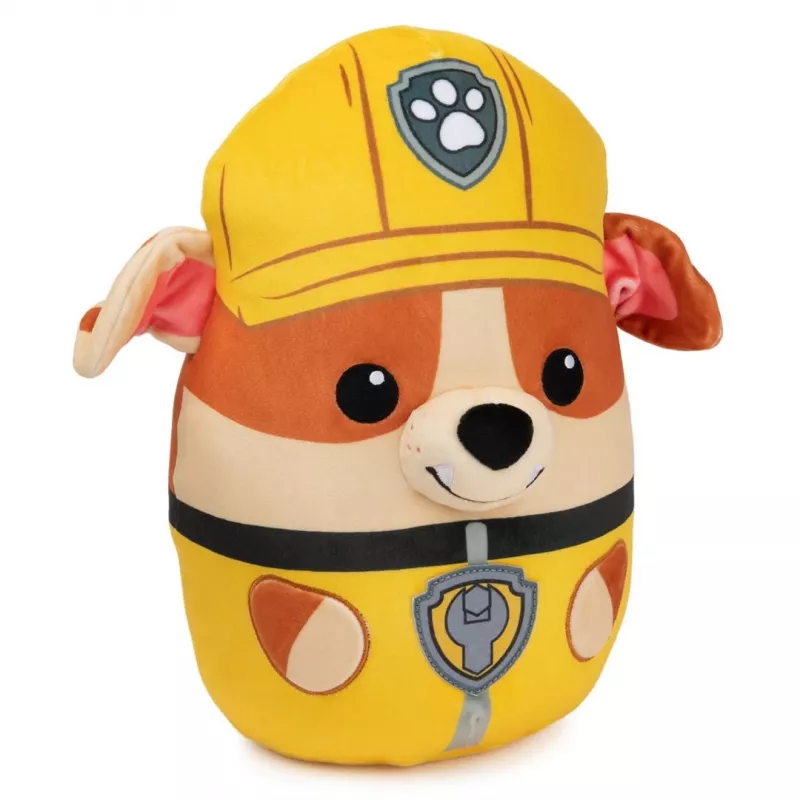 PAW Patrol Rubble minkštas žaislas, oficialus žaislas iš populiariojo animacinio serialo, spaudžiamas pliušinis šunelis vaikams nuo 1 metų, 30 cm