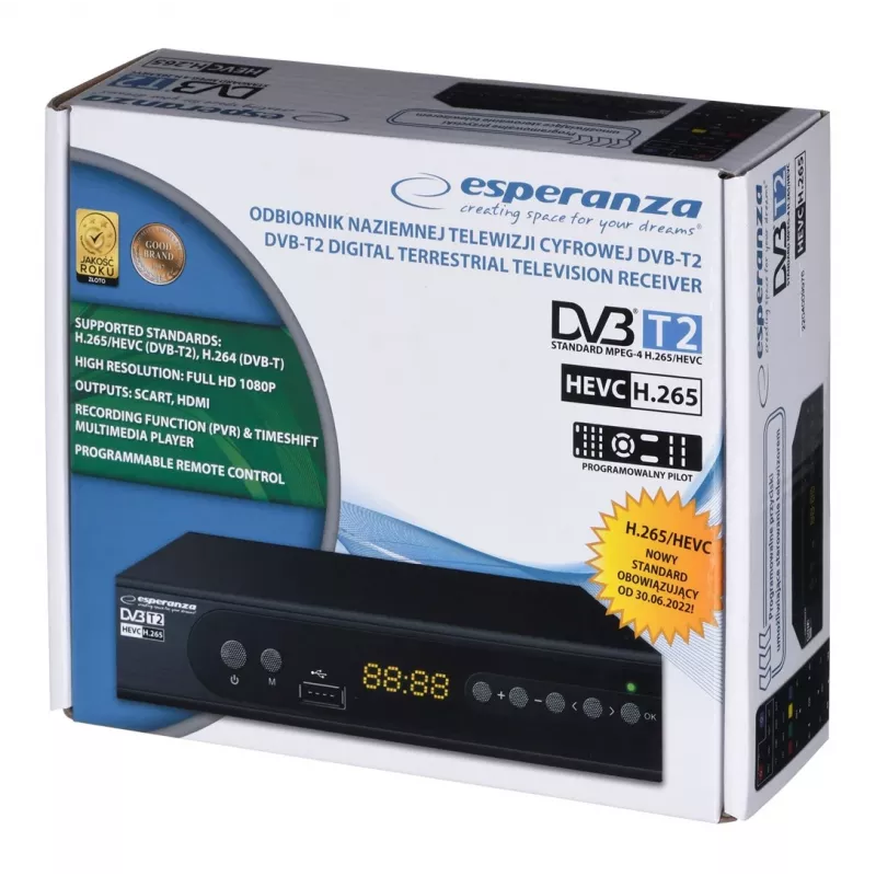 Dekoderis TV DVB-T2 HEVC H.265 HDMI Esperanza EV106P