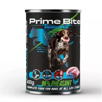 PRIME BITE Monoprotein Fazanas su uogomis – šlapias šunų ėdalas – 400g