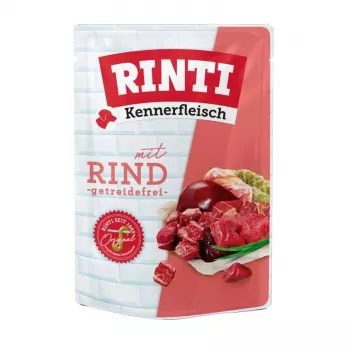 Šlapias šunų ėdalas RINTI Kennerfleisch Beef 400 g – vieno baltymo jautiena, pilnavertis suaugusių šunų ėdalas