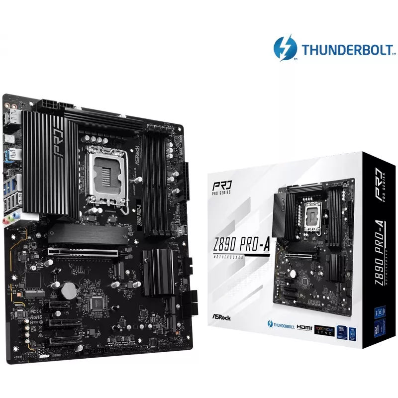 Motininė plokštė ASRock Z890 Pro-A ATX – Intel Z890, LGA 1851, DDR5, 4x DIMM, 256 GB, 2,5 Gb LAN, PCIe Gen5