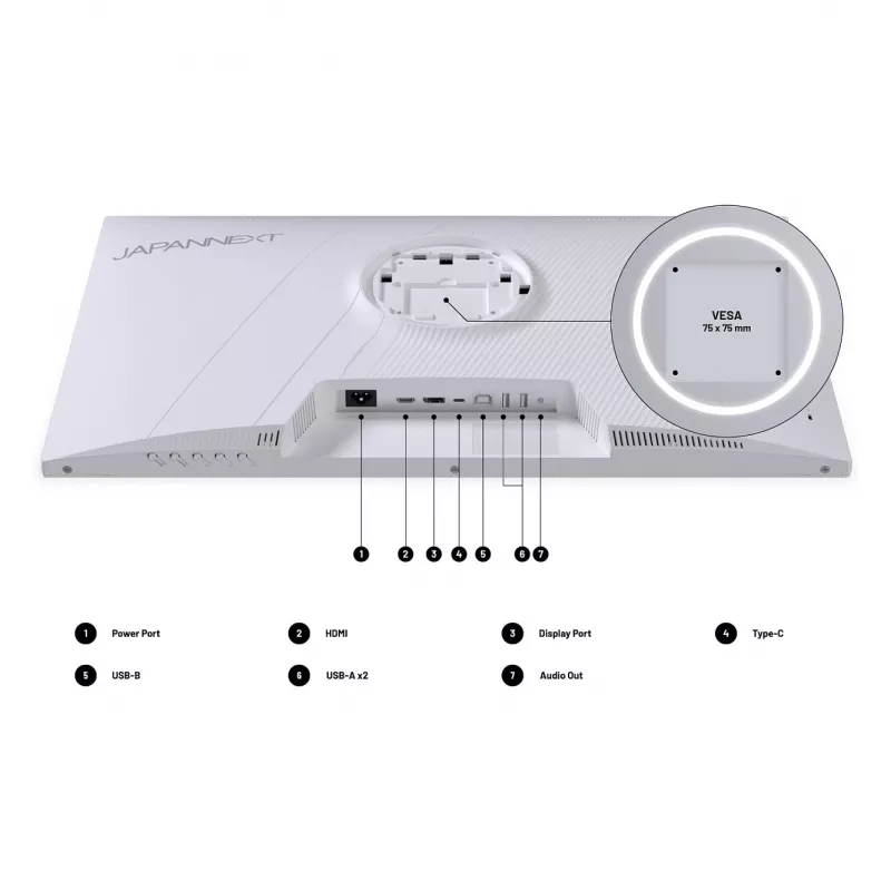 JAPANNEXT JN-IPS270WQHD75F-C65W-HSP-W 27 colių WQHD monitorius, IPS, 2560x1440, 75 Hz, AMD FreeSync, HDMI, DisplayPort