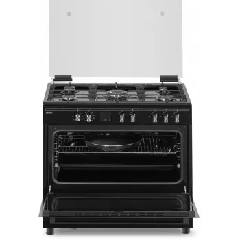 MPM MPM-93-KGM-32 90 cm dujinė-elektrinė viryklė su dujine kaitlente, elektrine orkaite, 5 degikliais, juoda, energijos klasė A