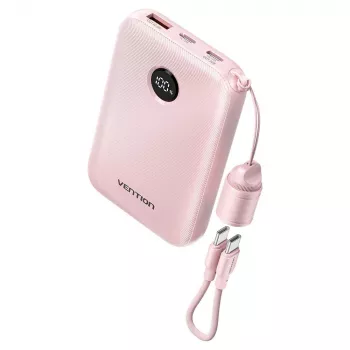 Vienas iš galingiausių nešiojamųjų akumuliatorių Vention FKAP0-C 10000 mAh, 2× USB-C + 1× USB-A, 22.5 W, Rožinė