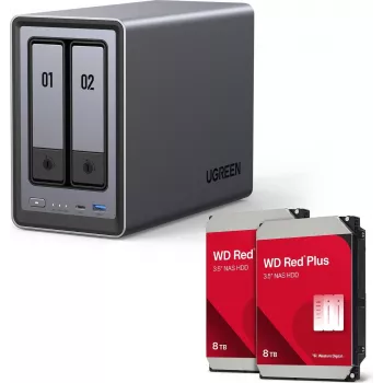 UGREEN NASync DXP2800 2-jėjų NAS sistema su 2 × Western Digital 8TB WD80EFPX diskais