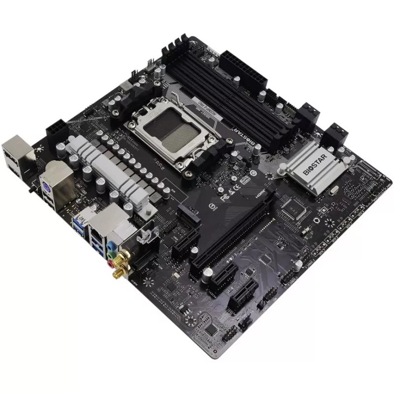 Motininė plokštė BIOSTAR A620MP-E PRO — AMD A620 microATX, Socket AM5, DDR5, 4 DIMM, max 128 GB, 2,5Gb LAN