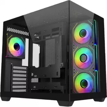 Korpusas PC Cooler Master Elite 681 (E681-KHNN-S00) ATX Midi bokštas, juodas, 1×3,5 colio + 2×2,5 colio, 2×USB 3.0, 4×120mm ARGB, grūdinto stiklo šoninis dangtis