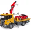 BRUDER Scania Super 560R pagalbos kelyje komplektas su vilkiku ir roadster