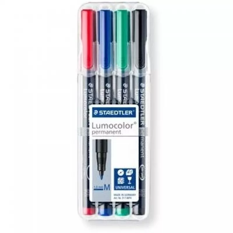 Permanentiniai žymekliai Staedtler Lumocolor 317 WP4 4 vnt. (juoda, mėlyna, žalia, raudona)