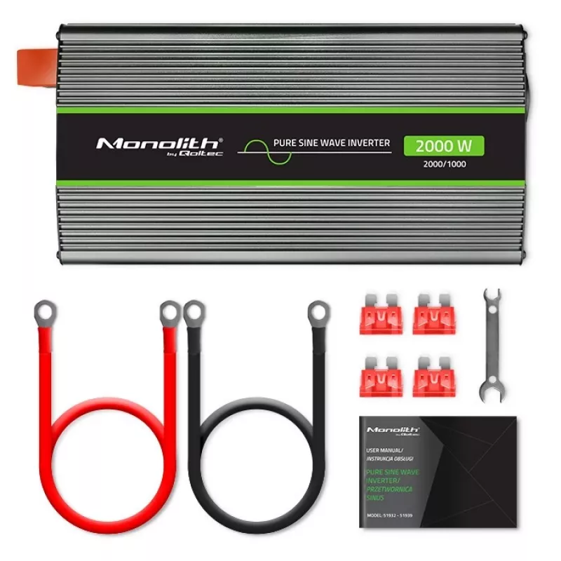 Automobilinis inverteris Qoltec Monolith 2000 W juodas 12 V