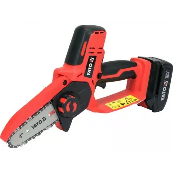 Belaidis pjūklas grandininis YATO YT-828135 — 18V Li-Ion 2Ah, 10 cm padanga, 3200 aps./min., 4,8 m/s grandinės greitis, 26 grandžių
