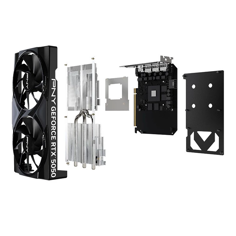 Vaizdo plokštė PNY GeForce RTX 5050 – 8 GB GDDR6, 2317 MHz, 128 bit, PCIe x8 5.0, dviejų ventiliatorių aušinimas