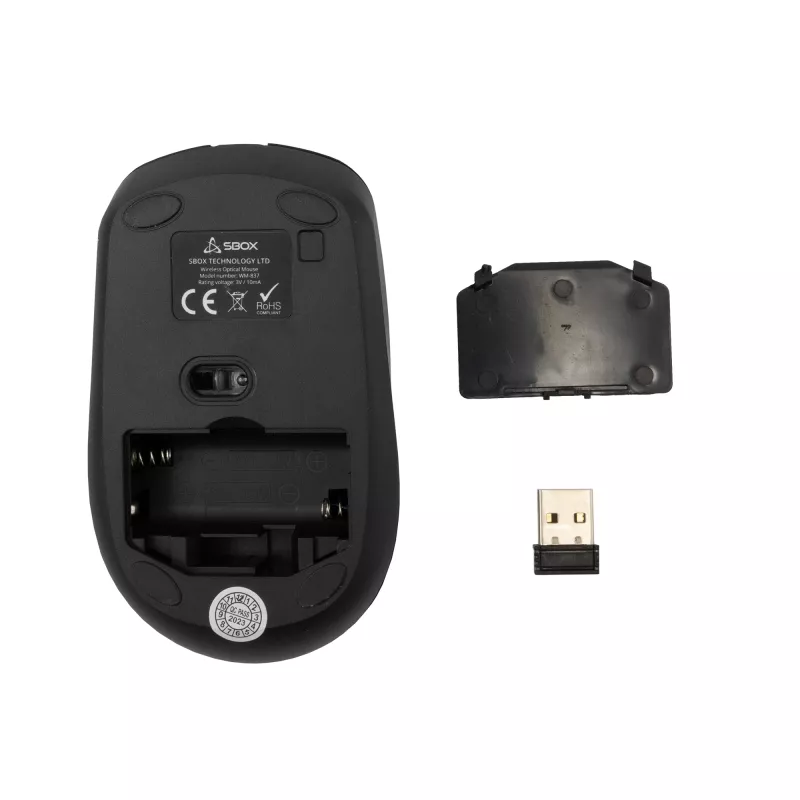 SBOX WM-837B juoda belaidė optinė pelė su USB Type-A imtuvu