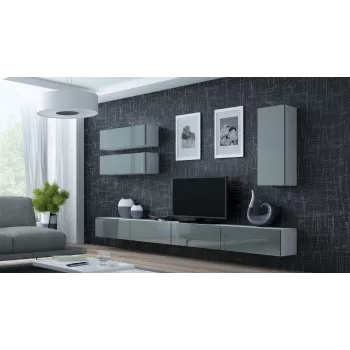 Cama TV stovas VIGO 140 30/140/40 baltas/pilkas blizgus