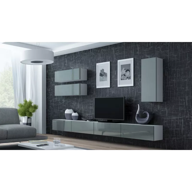 Cama TV stovas VIGO 140 30/140/40 baltas/pilkas blizgus