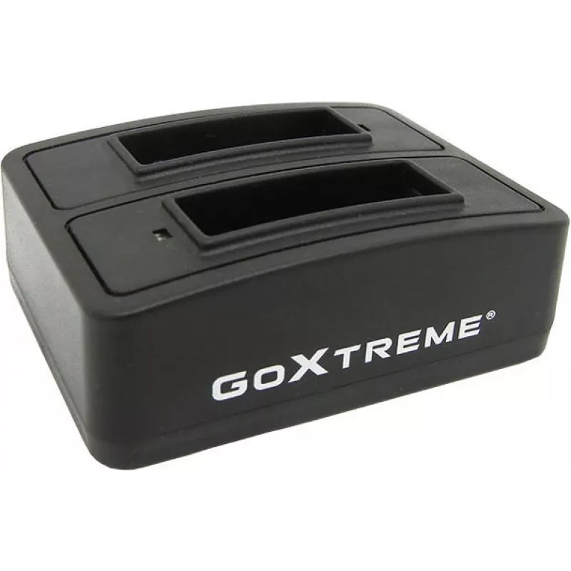 Įkrovimo stotelė GoXtreme Dual Vision 4K – dviejų lizdų įkroviklis veiksmo kamerų baterijoms, modelis 01492