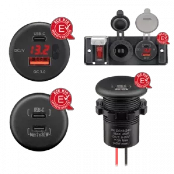 RAM Mounts įmontuojamas įkroviklis su atvirais laidų galais LED USB-A/USB-C (560027)