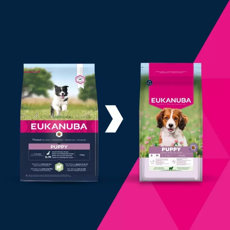 Sausas šunų ėdalas EUKANUBA Puppy & Junior Small/Medium ėriena su ryžiais 3 kg