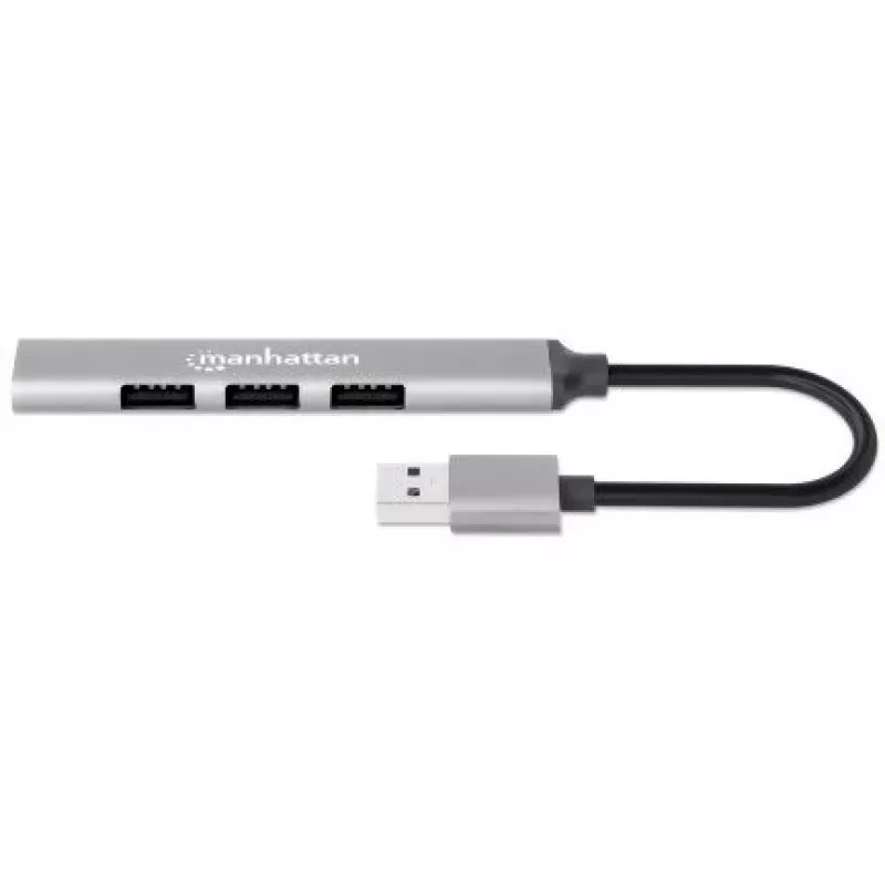 Manhattan USB-A 4 prievadų šakotuvas, 4x USB-A prievadai (1x 5 Gbps USB 3.2 Gen1, 3 x 480 Mbps USB 2.0), maitinamas per USB, aliuminis