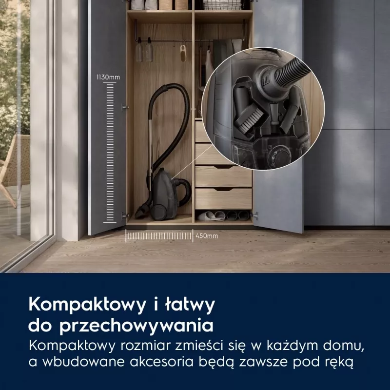 Būgninis dulkių siurblys Electrolux EB31C1DB 750W, 3 L dulkių maišas, HEPA filtras, teleskopinis plieninis vamzdis
