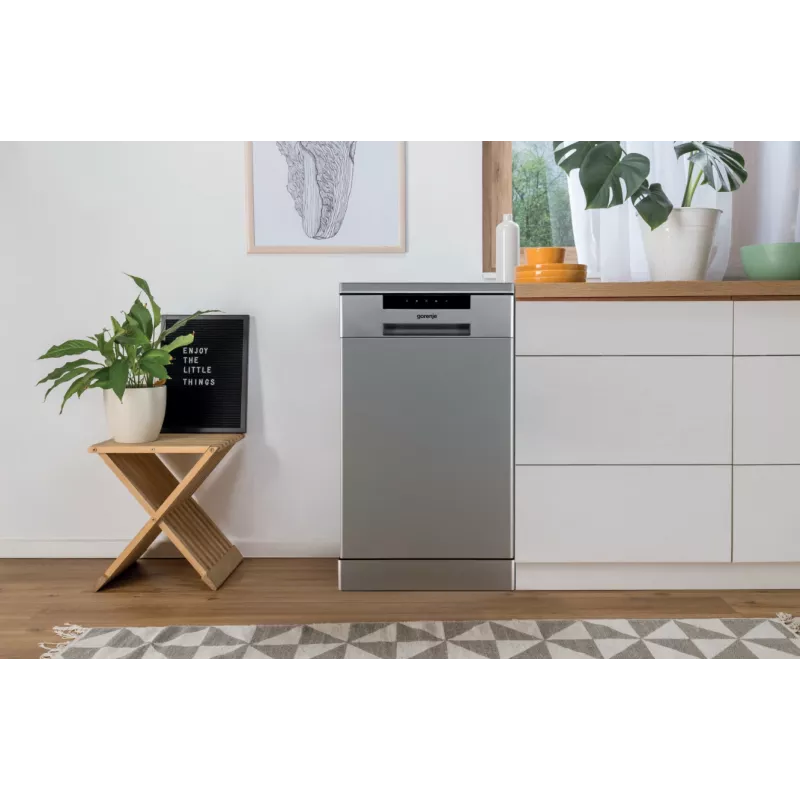 Indaplovė Gorenje GS522E10S, energijos klasė E, laisvai pastatoma, plotis 45 cm, 10 komplektų, pilka