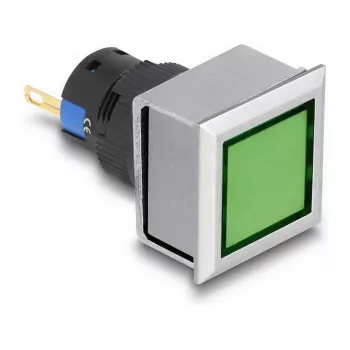Delock 22056 žalia kvadratinė signalinė lemputė, 16 mm, plastikinė, litavimo versija