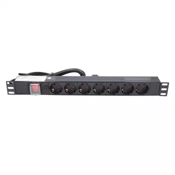 Maitinimo juosta Extralink 19 inch 1U 7 lizdai EU tipo PDU su jungikliu