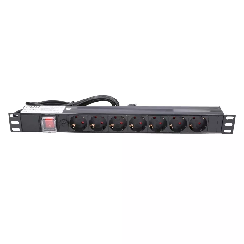 Maitinimo juosta Extralink 19 inch 1U 7 lizdai EU tipo PDU su jungikliu