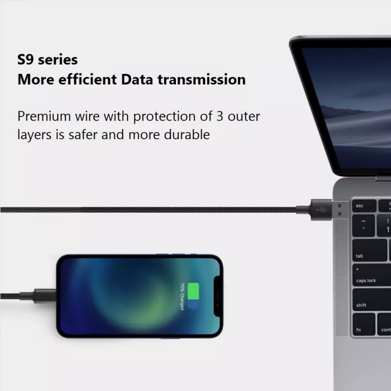 USB-A į Lightning laidas Orsen S9L 1 m 2.1A – juodas