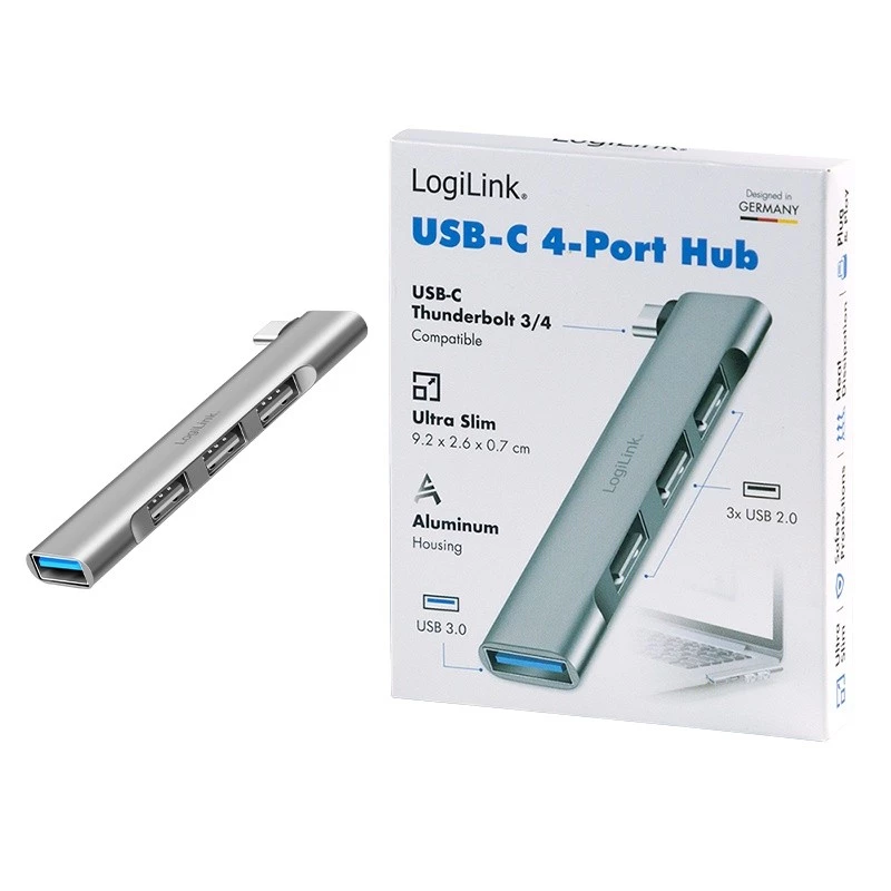 LogiLink USB 3.2 Gen1 Hub 4 prievadų USB-C 1x USB 3.0 AF 3x USB 2.0 AF UA0437