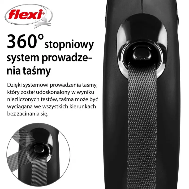Flexi New Classic Cat XS 3 m – atsitraukiamas pavadėlis su virvele mažiems augintiniams, juodas, maks. apkrova 8 kg