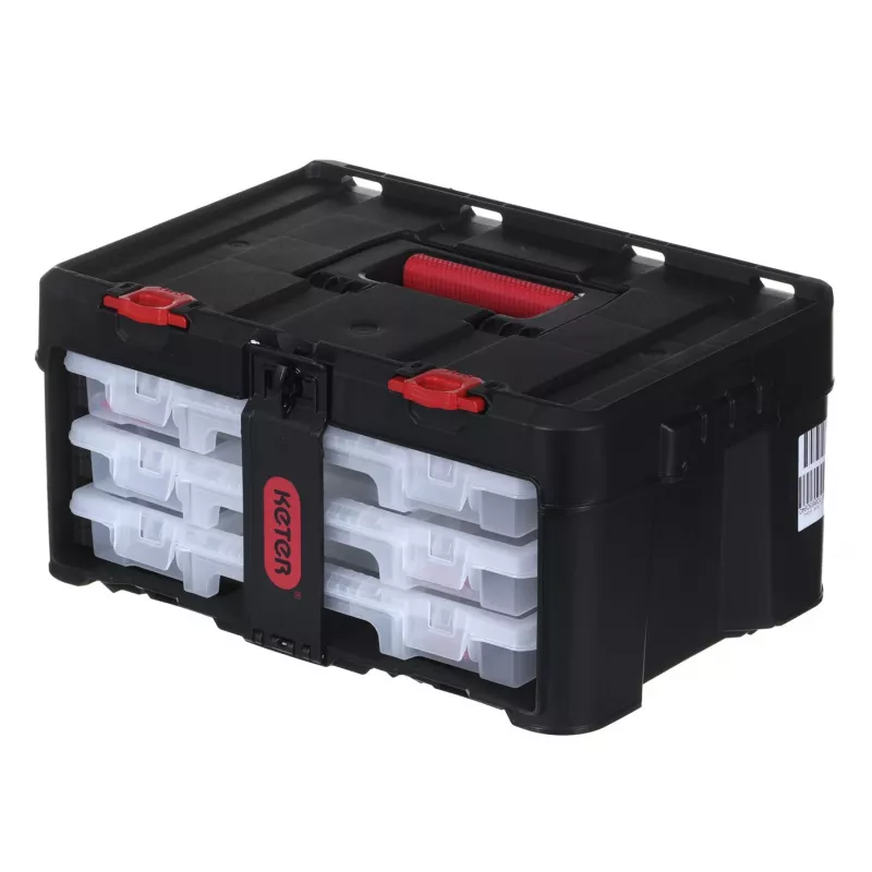 Dėžė įrankiams KETER Stack'N'Roll (17210831/253380) su 3 organizatoriais Juoda