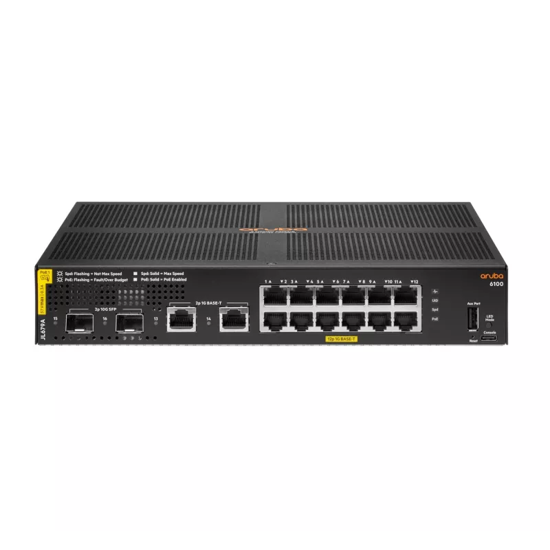 HPE Aruba Networking 6100 12G Class4 PoE 2G/2SFP+ 139W valdomas L3 gigabitinis Ethernet (10/100/1000) maitinimas per Ethernet (PoE) 1U juodas