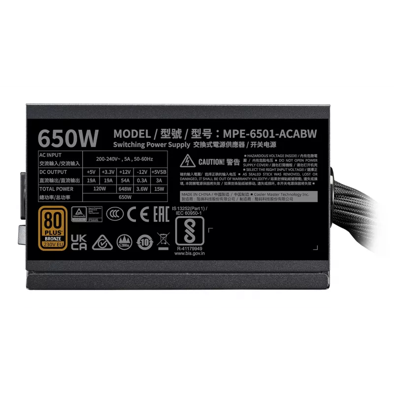 Cooler Master MWE Bronze 650 V3 230V kompiuterio maitinimo blokas 650 W 24-pin ATX ATX juodas